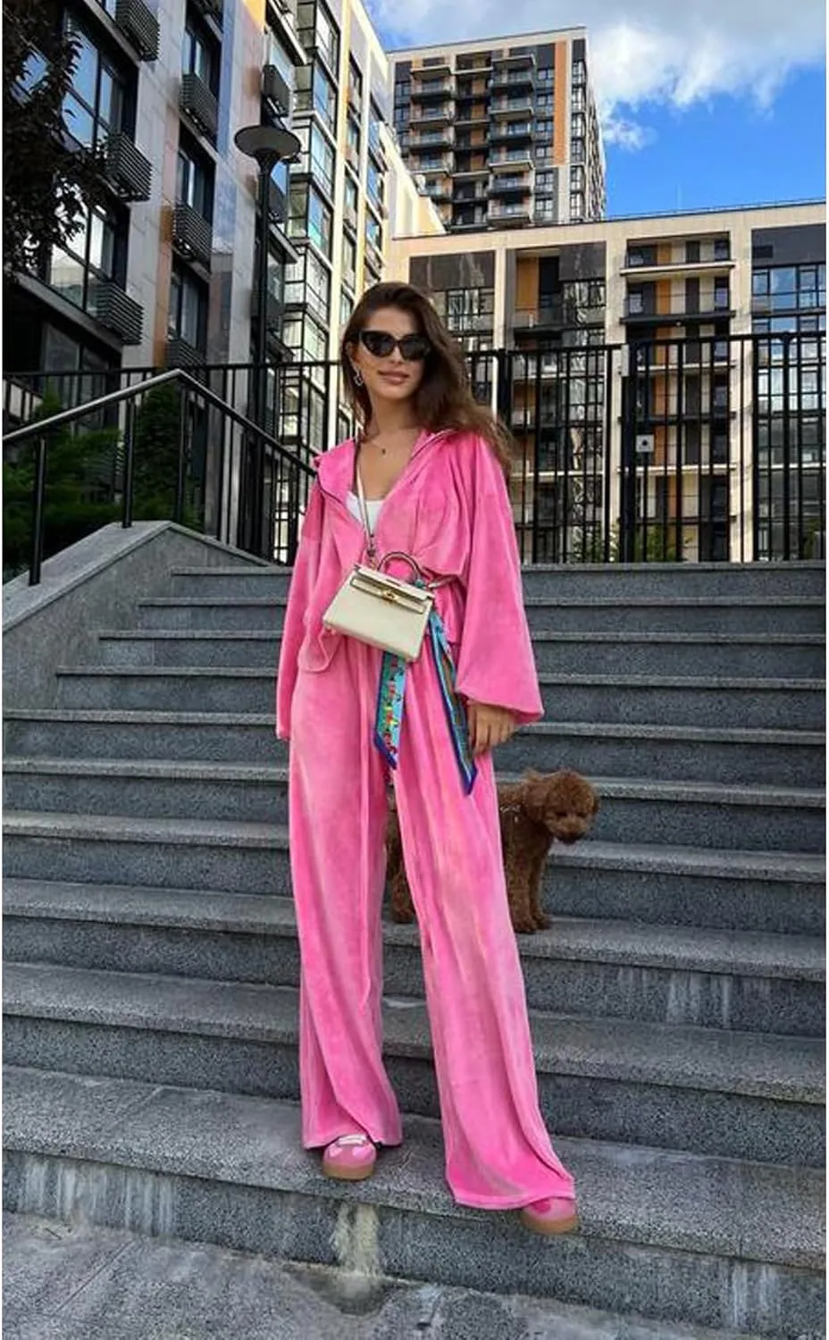 Perbai Womens Velour Tracksuit 2 Piece Sweatsuit Oversized Full Zip Hoodie Wide Leg Pants Sets