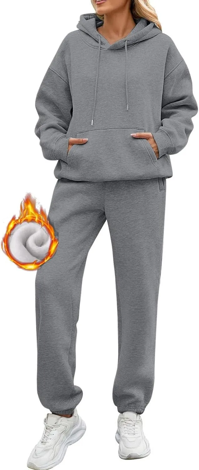 PETYCZEN Womens Sets 2 Piece Outfits Oversized Fleece Sweatsuit Set Long Sleeve Hoodie with Sweatpants Lounge Sets Tracksuit