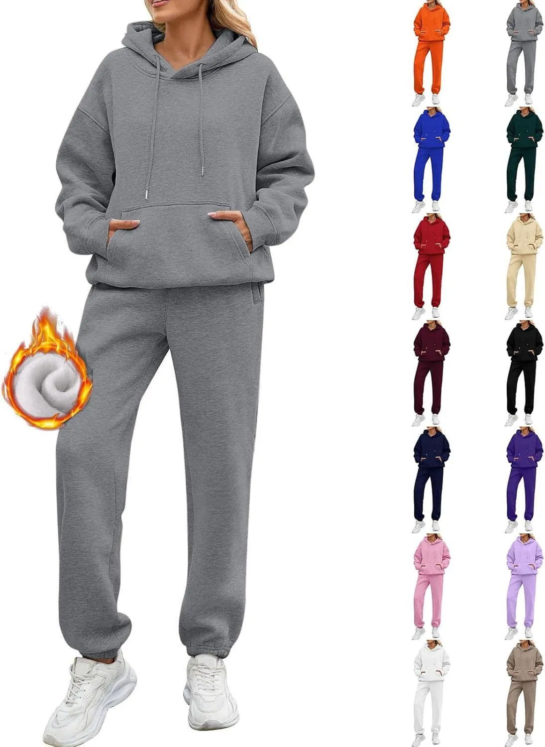 PETYCZEN Womens Sets 2 Piece Outfits Oversized Fleece Sweatsuit Set Long Sleeve Hoodie with Sweatpants Lounge Sets Tracksuit