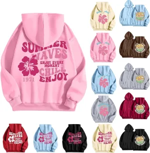 Pink Palm Puff Hoodie Real Women Oversized Sweatshirts Pullover Hoodies Fleece Sweaters Long Sleeve With Pockets