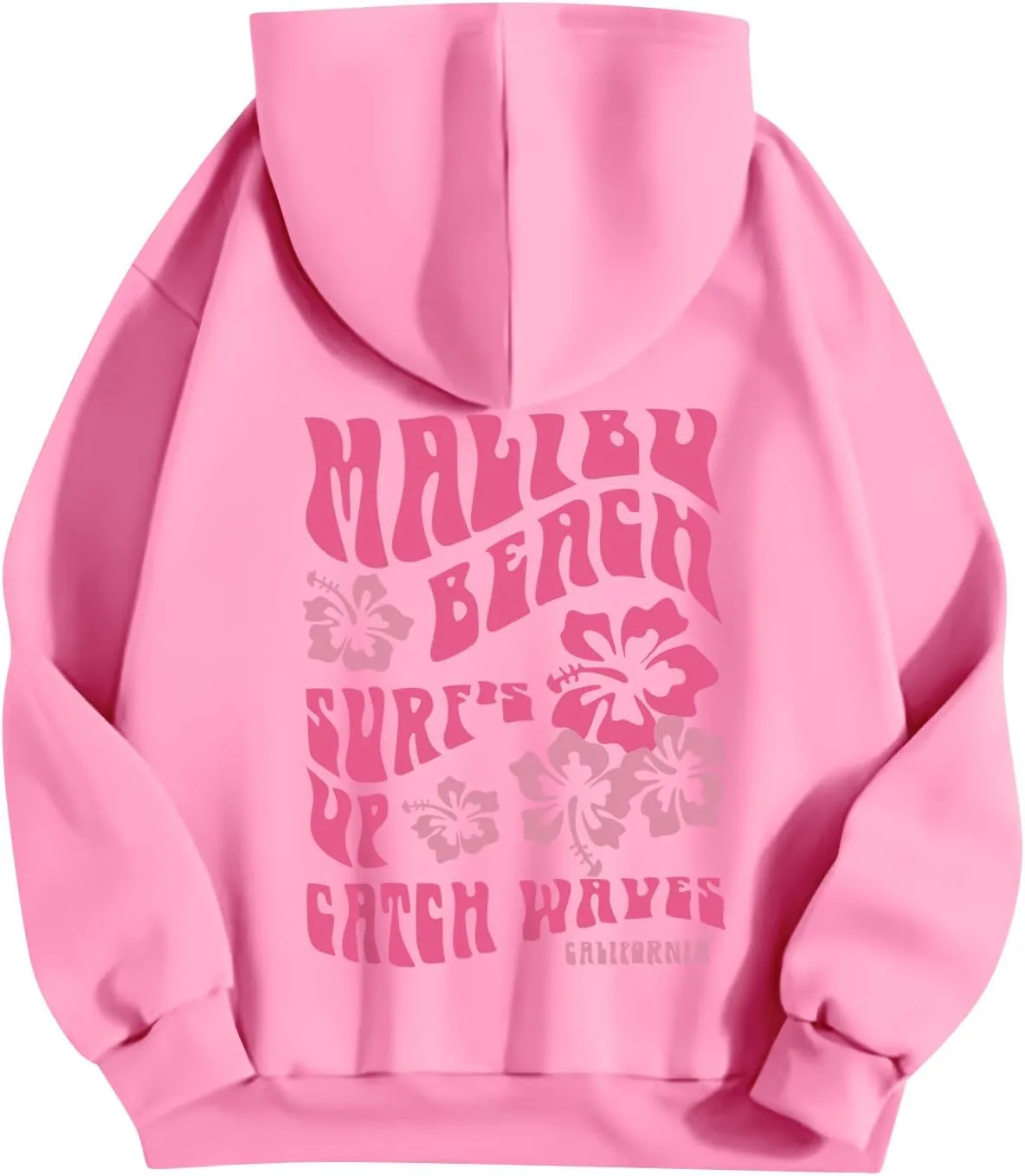 Pink Palm Puff Hoodie Real Women Oversized Sweatshirts Pullover Hoodies Fleece Sweaters Long Sleeve With Pockets