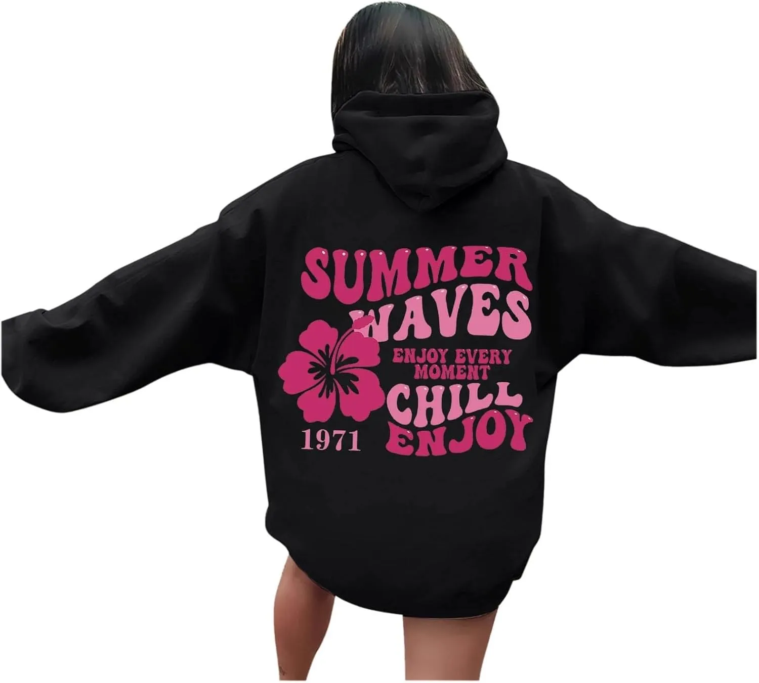 Pink Palm Puff Hoodie Sweatshirt for Women Oversized Graphic Hoodies Hooded Neck Pullover Sweater Fall Outfits 2024