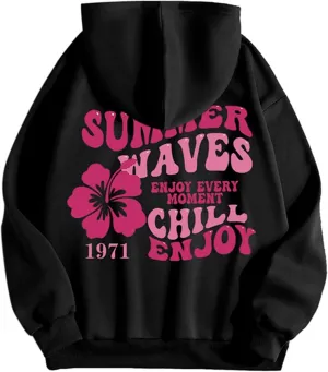 Pink Palm Puff Hoodie Sweatshirt for Women Oversized Graphic Hoodies Hooded Neck Pullover Sweater Fall Outfits 2024