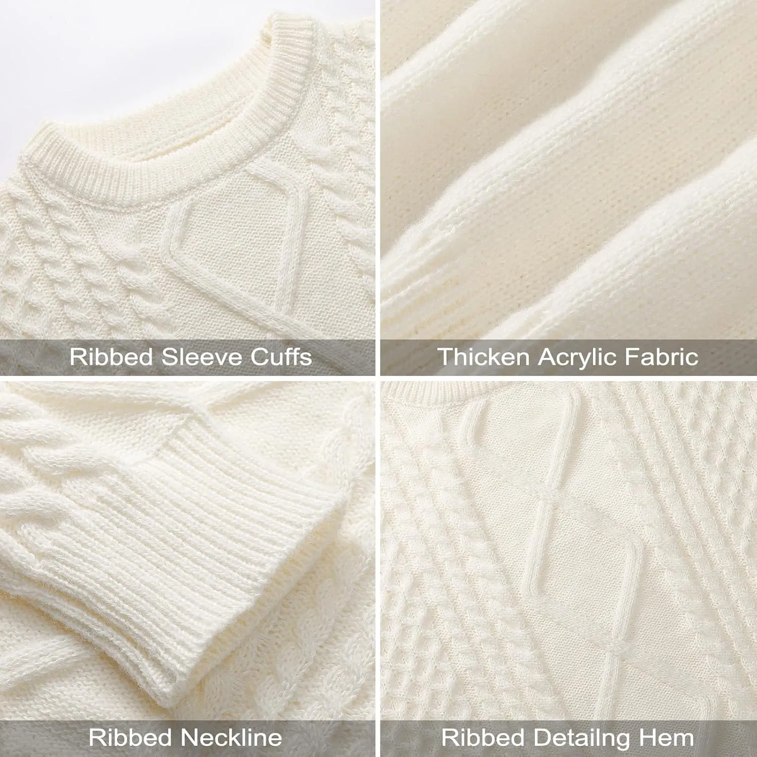 Pleneal Women Sweater Vintage Pullover Cable Knit Sweater Unisex Woven Crewneck Knitted Tops
