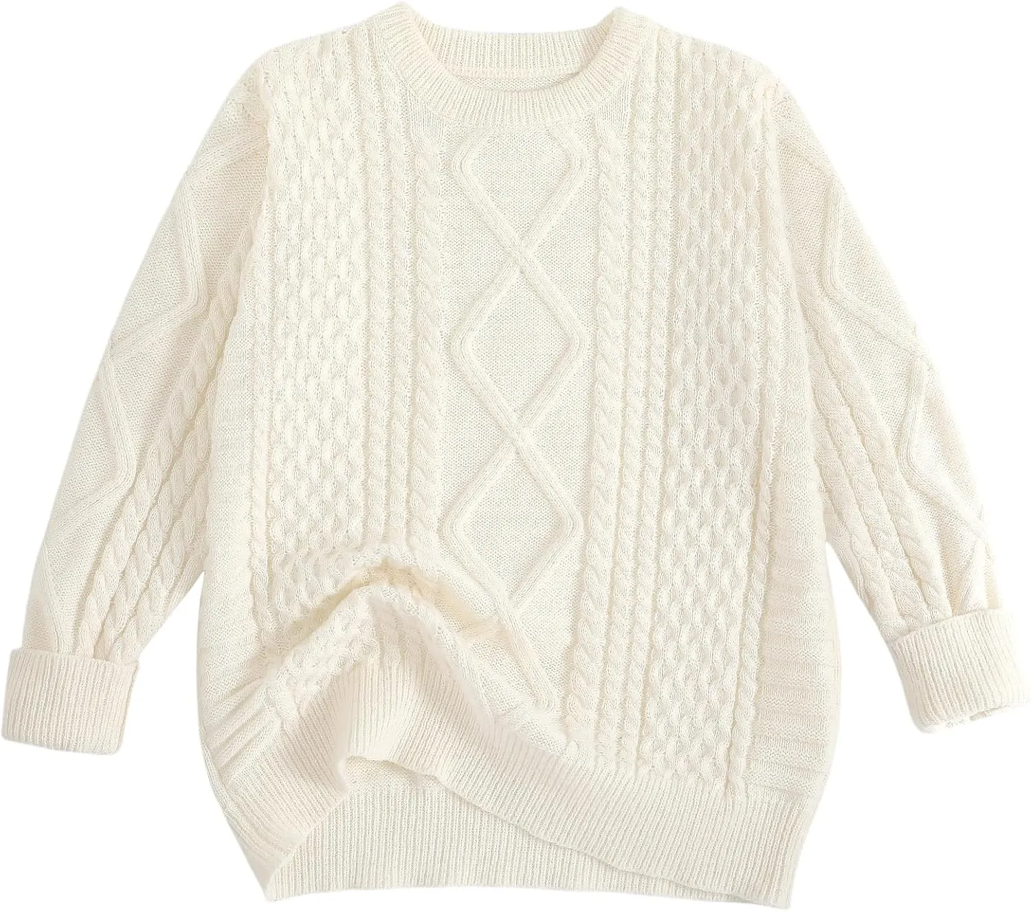 Pleneal Women Sweater Vintage Pullover Cable Knit Sweater Unisex Woven Crewneck Knitted Tops