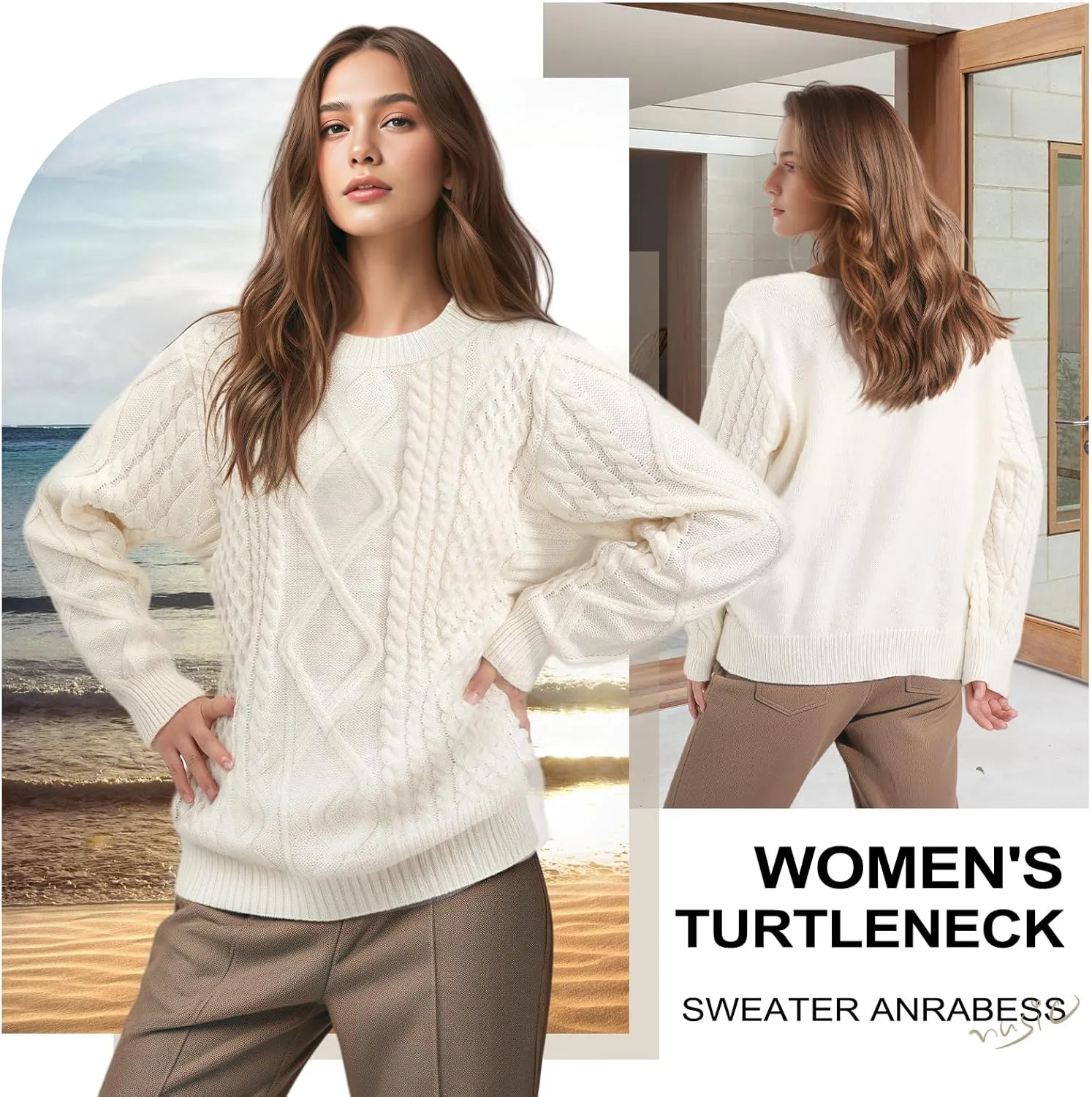 Pleneal Women Sweater Vintage Pullover Cable Knit Sweater Unisex Woven Crewneck Knitted Tops