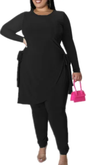 Plus Size 2 Piece Outfits for Women Pants Sets Sexy Elegant Long Sleeve Split Shirt Bodycon Casual tracksuits