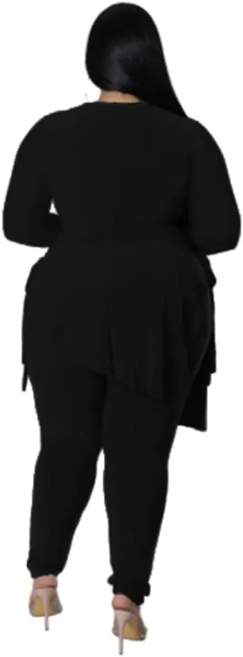 Plus Size 2 Piece Outfits for Women Pants Sets Sexy Elegant Long Sleeve Split Shirt Bodycon Casual tracksuits