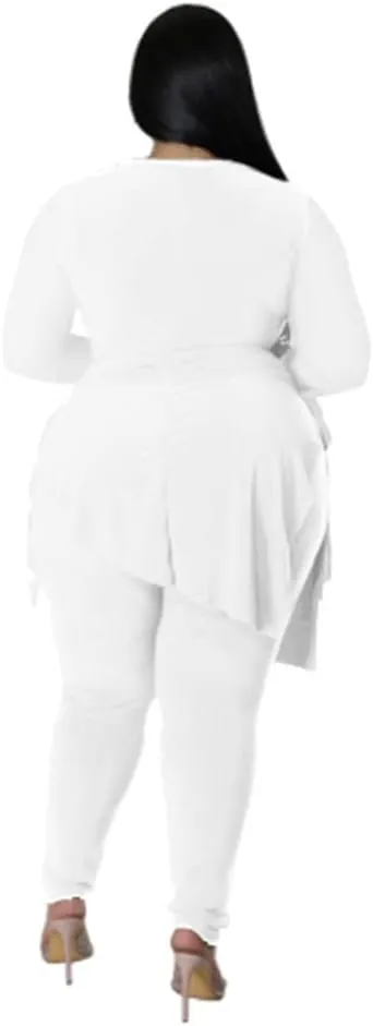 Plus Size 2 Piece Outfits for Women Pants Sets Sexy Elegant Long Sleeve Split Shirt Bodycon Casual tracksuits