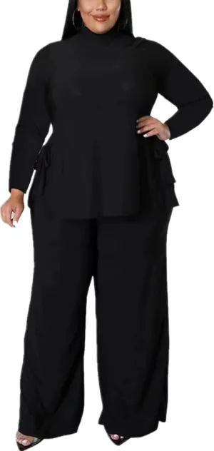 Plus Size 2 Piece Outfits for Women Pants Sets Sexy Elegant Long Sleeve Split Shirt Bodycon Casual tracksuits