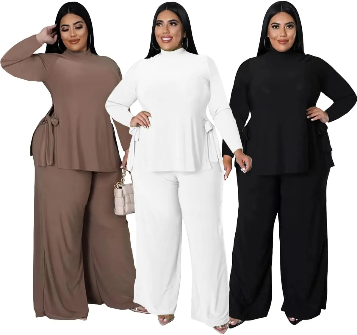 Plus Size 2 Piece Outfits for Women Pants Sets Sexy Elegant Long Sleeve Split Shirt Bodycon Casual tracksuits