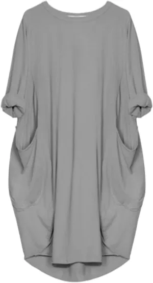 Plus Size Dresses for Women Oversized T Shirt Midi Dress Roll-Up Sleeve Crewneck Dress Baggy Dresses with Pockets