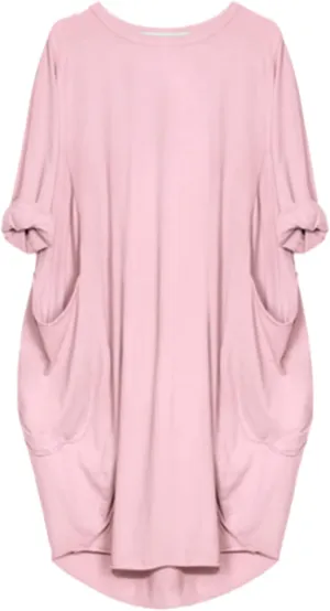 Plus Size Dresses for Women Oversized T Shirt Midi Dress Roll-Up Sleeve Crewneck Dress Baggy Dresses with Pockets