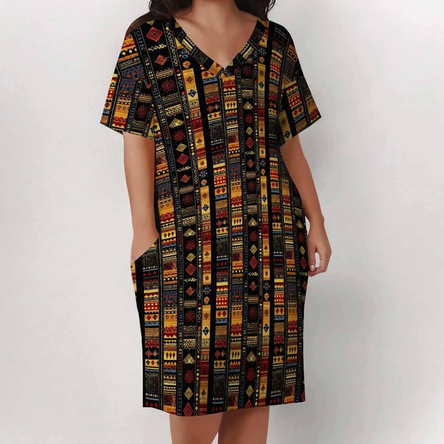 Plus Size for Women Midi Dress Sexy Curvy Casual T-Shirt Dresses V Neck Short Sleeve Long Dress with Pockets 2024