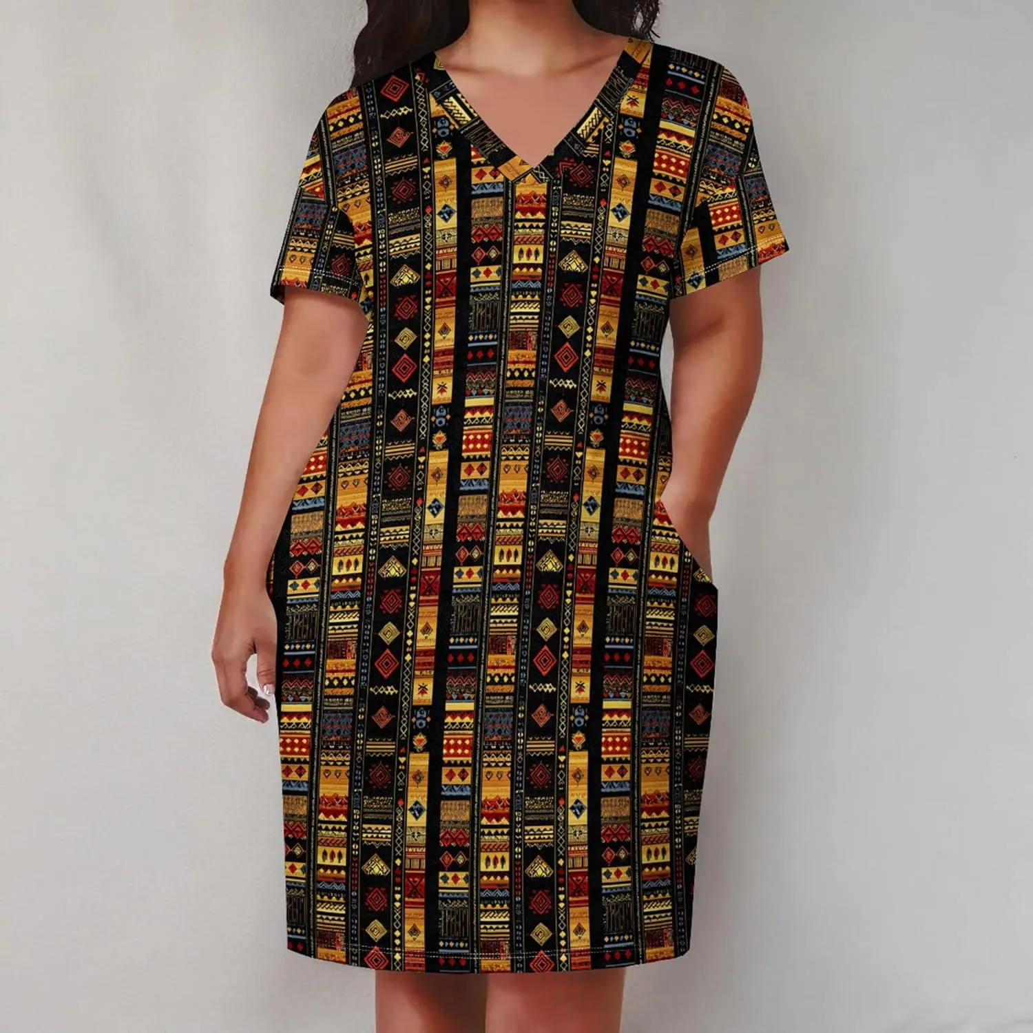 Plus Size for Women Midi Dress Sexy Curvy Casual T-Shirt Dresses V Neck Short Sleeve Long Dress with Pockets 2024