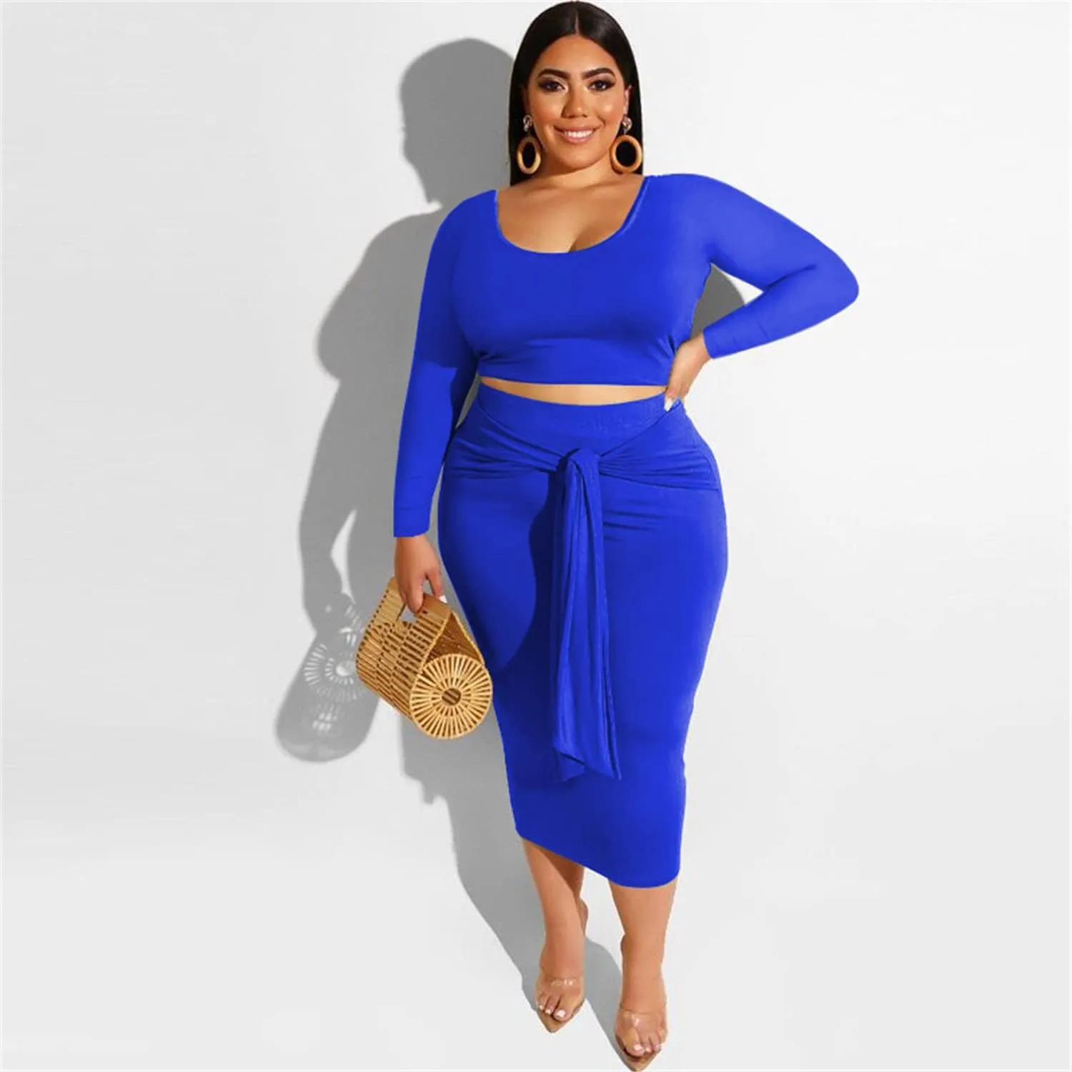 Plus Size Women 2 Piece Outfits Sets Sexy Tracksuit Midi Dress,Sleeveless Tank Top Bodycon Skirts Set Casual Summer