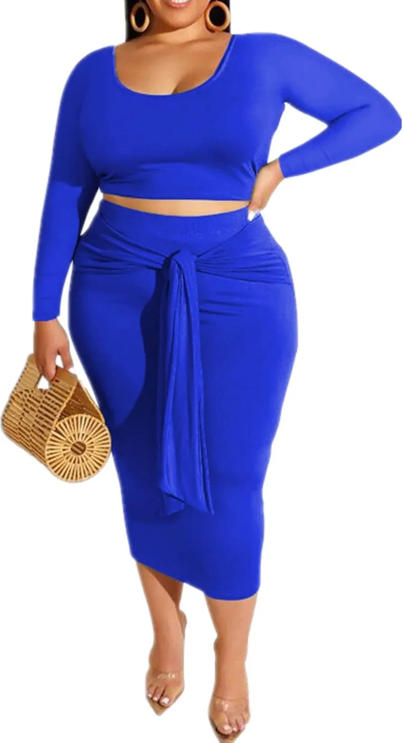Plus Size Women 2 Piece Outfits Sets Sexy Tracksuit Midi Dress,Sleeveless Tank Top Bodycon Skirts Set Casual Summer