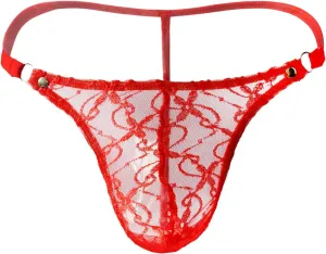 Pouch Brief G-String T-Back Lingerie Men's Lace Thong Panty Mesh Lingerie for Women (Red, XL)