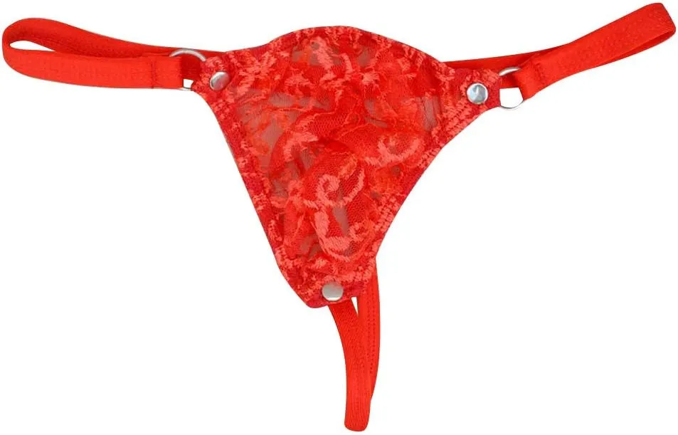 Pouch Brief G-String T-Back Lingerie Men's Lace Thong Panty Mesh Lingerie for Women (Red, XL)