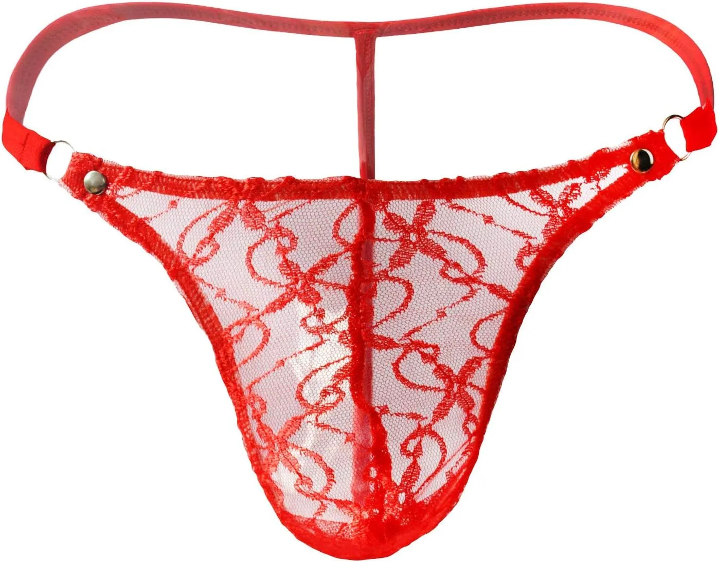 Pouch Brief G-String T-Back Lingerie Men's Lace Thong Panty Mesh Lingerie for Women (Red, XL)