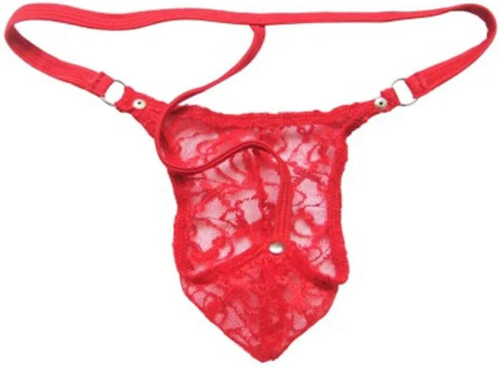 Pouch Brief G-String T-Back Lingerie Men's Lace Thong Panty Mesh Lingerie for Women (Red, XL)
