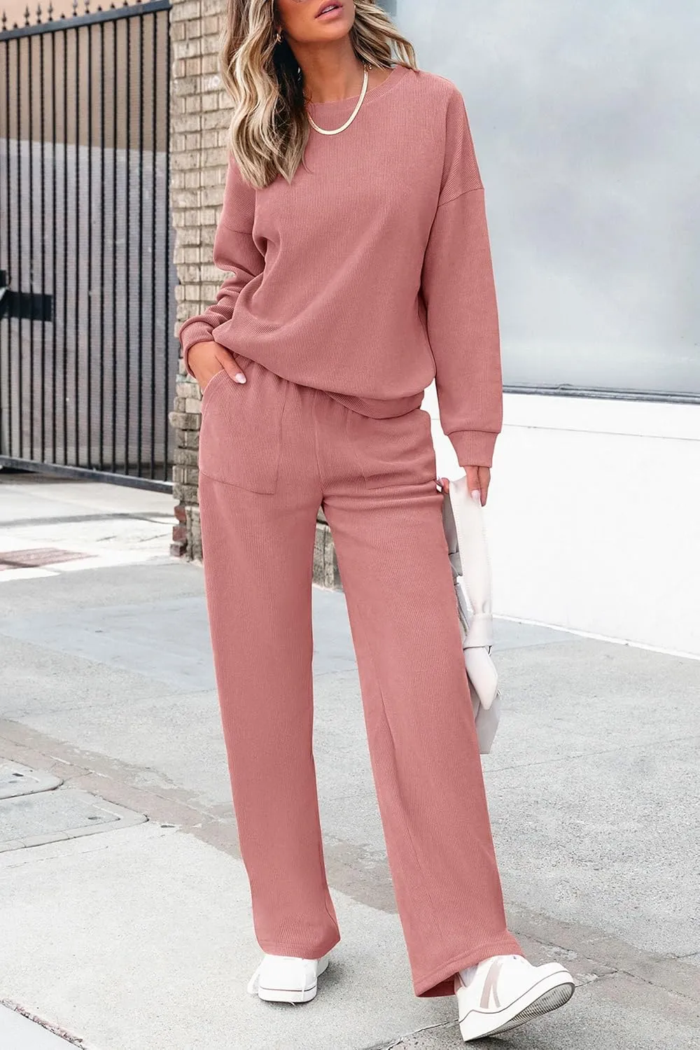 PRETTYGARDEN Women's 2 Piece Outfits 2024 Winter Fashion Tracksuits Long Sleeve Pullover Tops Straight Leg Pants Lounge Sets