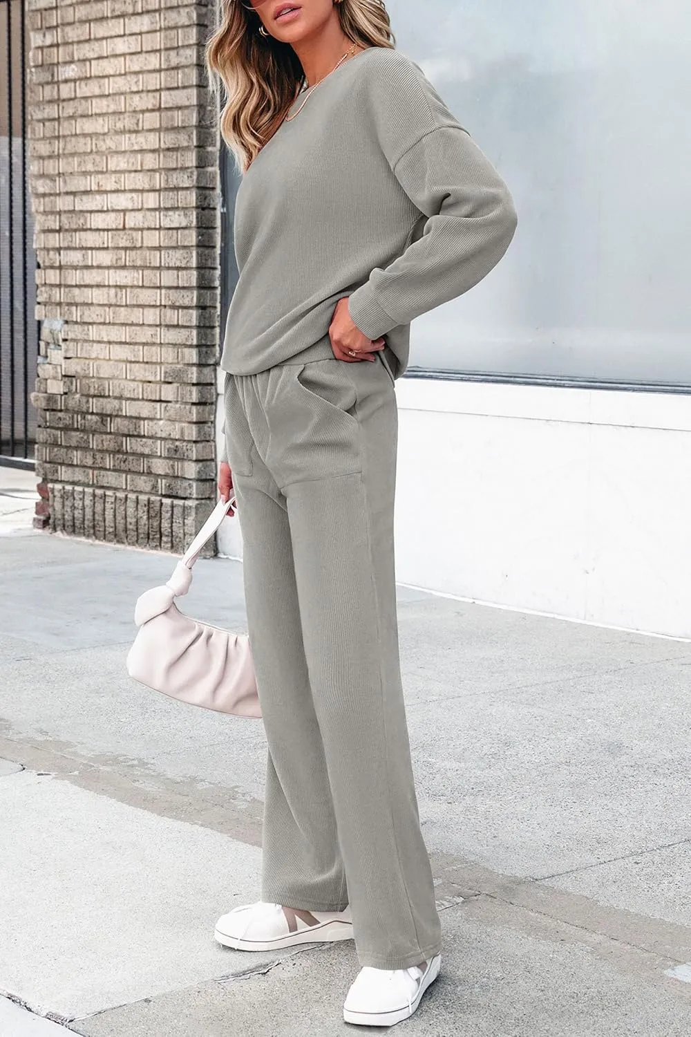 PRETTYGARDEN Women's 2 Piece Outfits 2024 Winter Fashion Tracksuits Long Sleeve Pullover Tops Straight Leg Pants Lounge Sets