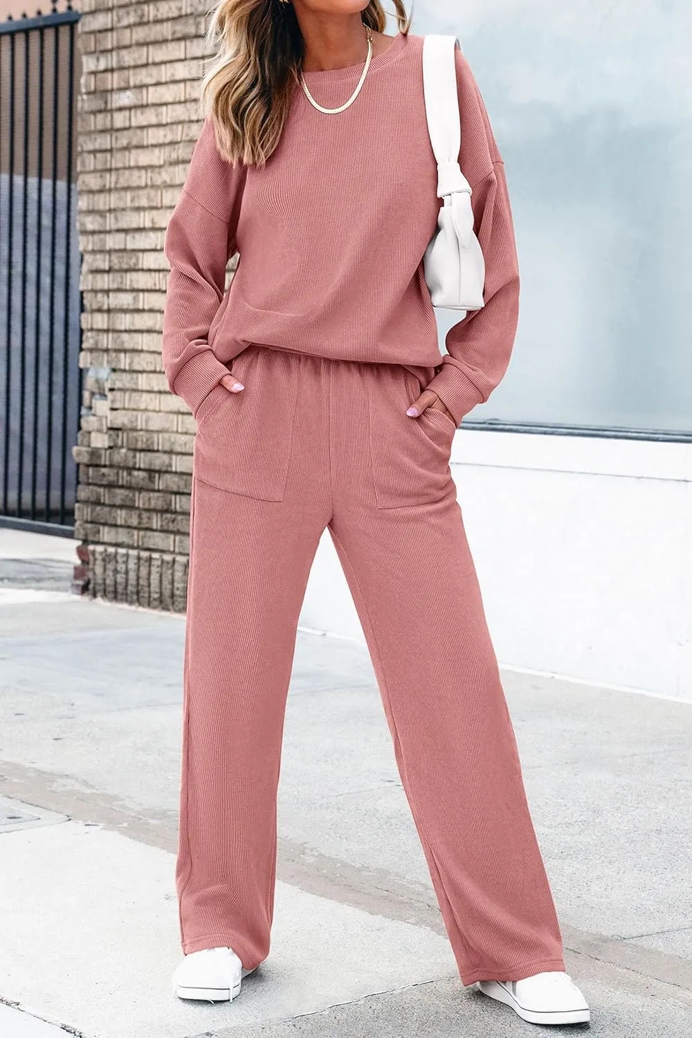 PRETTYGARDEN Women's 2 Piece Outfits 2024 Winter Fashion Tracksuits Long Sleeve Pullover Tops Straight Leg Pants Lounge Sets