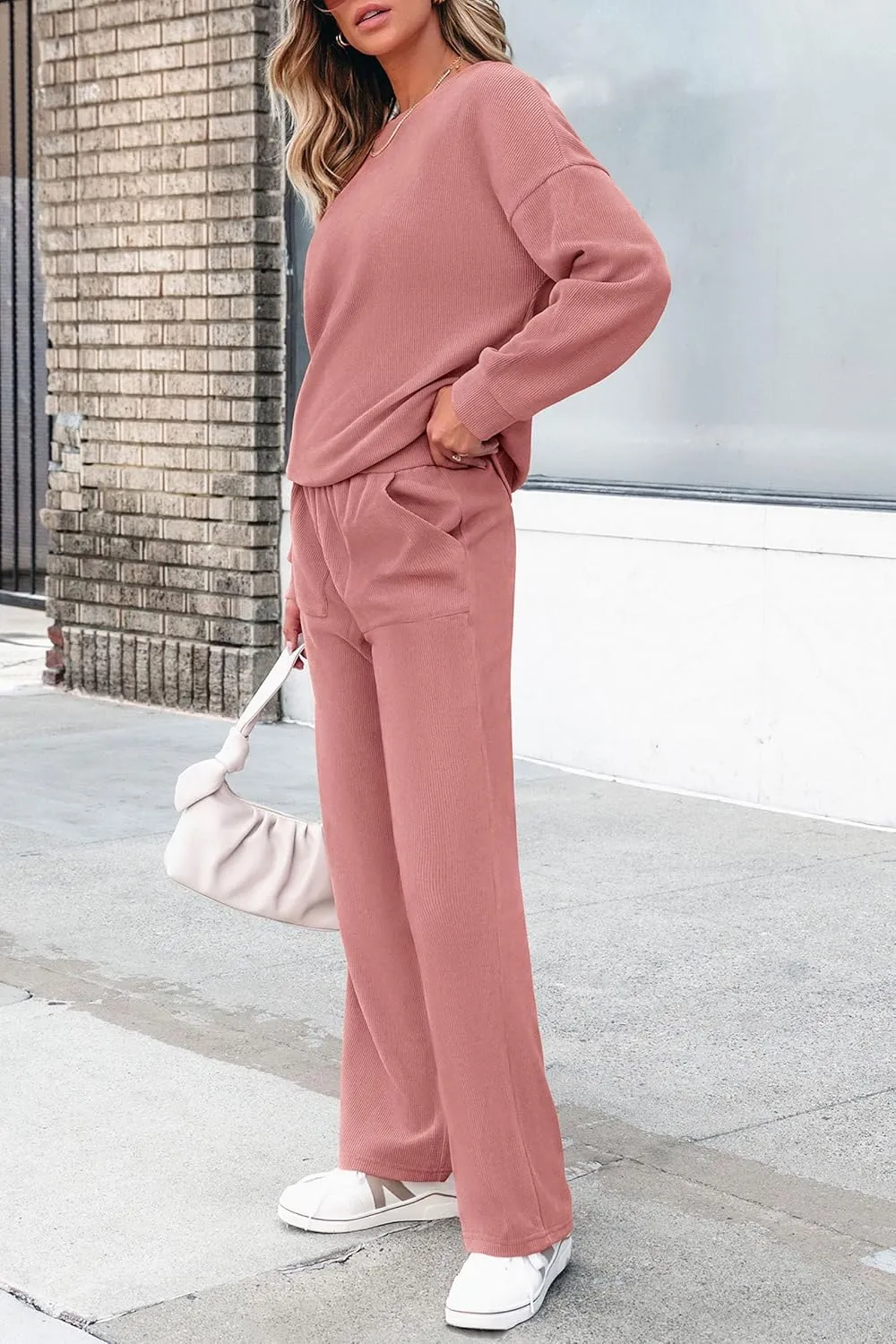 PRETTYGARDEN Women's 2 Piece Outfits 2024 Winter Fashion Tracksuits Long Sleeve Pullover Tops Straight Leg Pants Lounge Sets