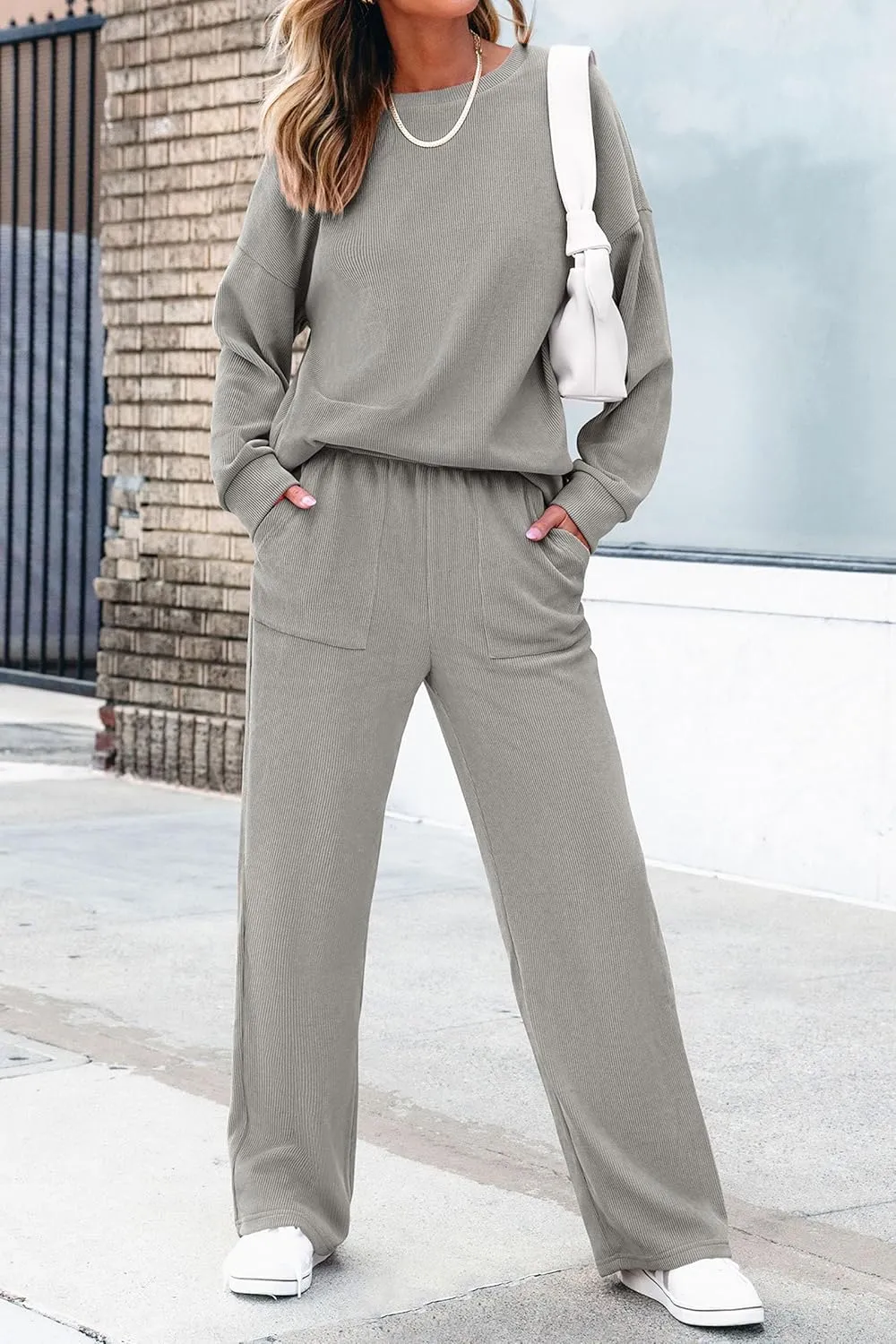 PRETTYGARDEN Women's 2 Piece Outfits 2024 Winter Fashion Tracksuits Long Sleeve Pullover Tops Straight Leg Pants Lounge Sets