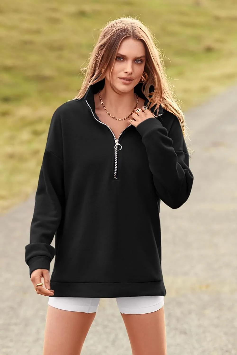 PRETTYGARDEN Women's Causal 1/4 Zip Pullover Long Sleeve Collar Sweatshirts Solid Activewear Running Jacket