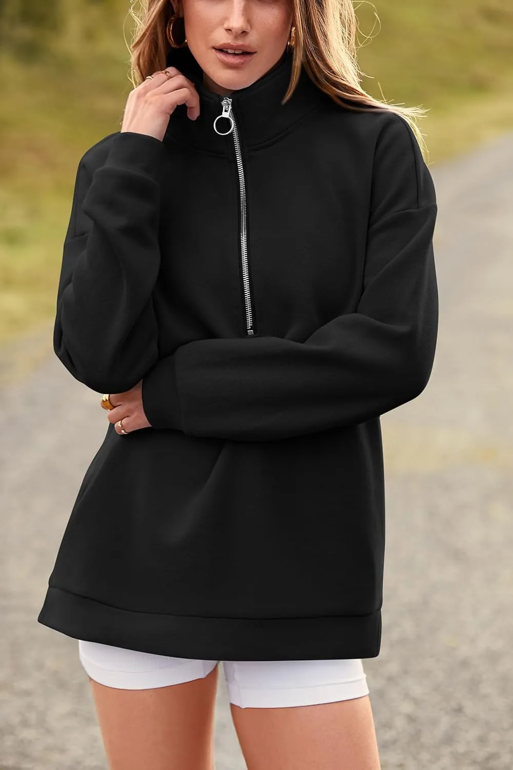 PRETTYGARDEN Women's Causal 1/4 Zip Pullover Long Sleeve Collar Sweatshirts Solid Activewear Running Jacket