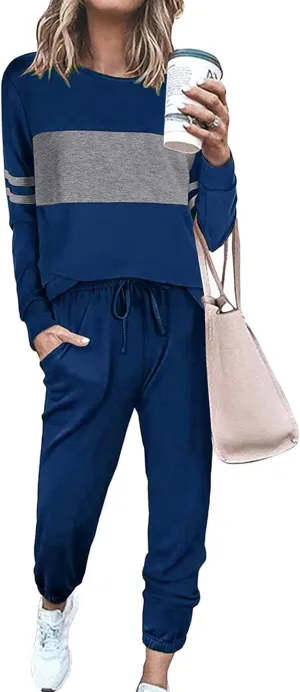 PRETTYGARDEN Women's Color Block 2 Piece Tracksuit Crewneck Long Sleeve Tops Long Sweatpants Outfits Lounge Sets