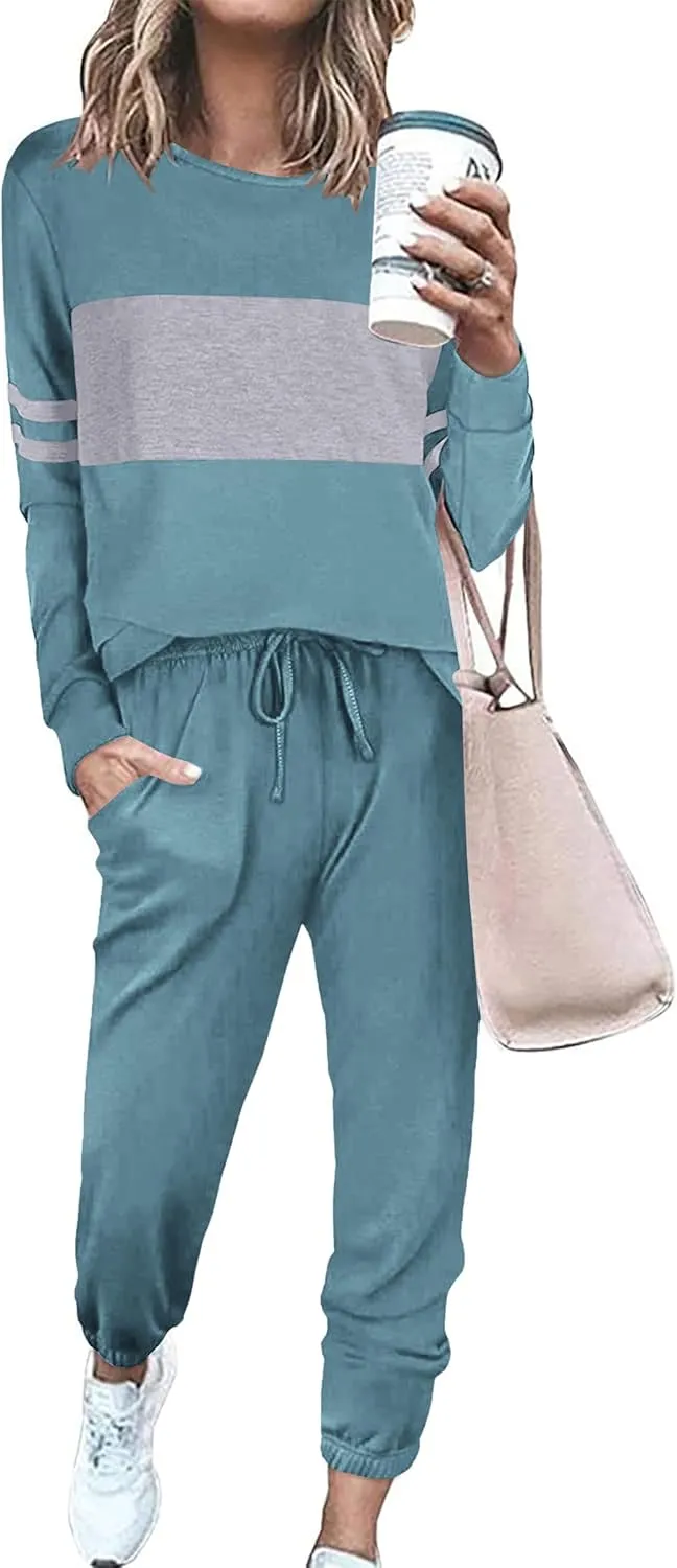 PRETTYGARDEN Women's Color Block 2 Piece Tracksuit Crewneck Long Sleeve Tops Long Sweatpants Outfits Lounge Sets