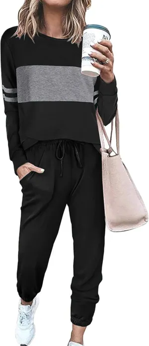 PRETTYGARDEN Women's Color Block 2 Piece Tracksuit Crewneck Long Sleeve Tops Long Sweatpants Outfits Lounge Sets