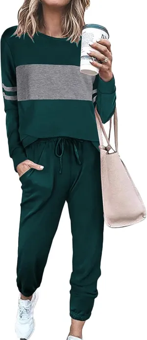 PRETTYGARDEN Women's Color Block 2 Piece Tracksuit Crewneck Long Sleeve Tops Long Sweatpants Outfits Lounge Sets