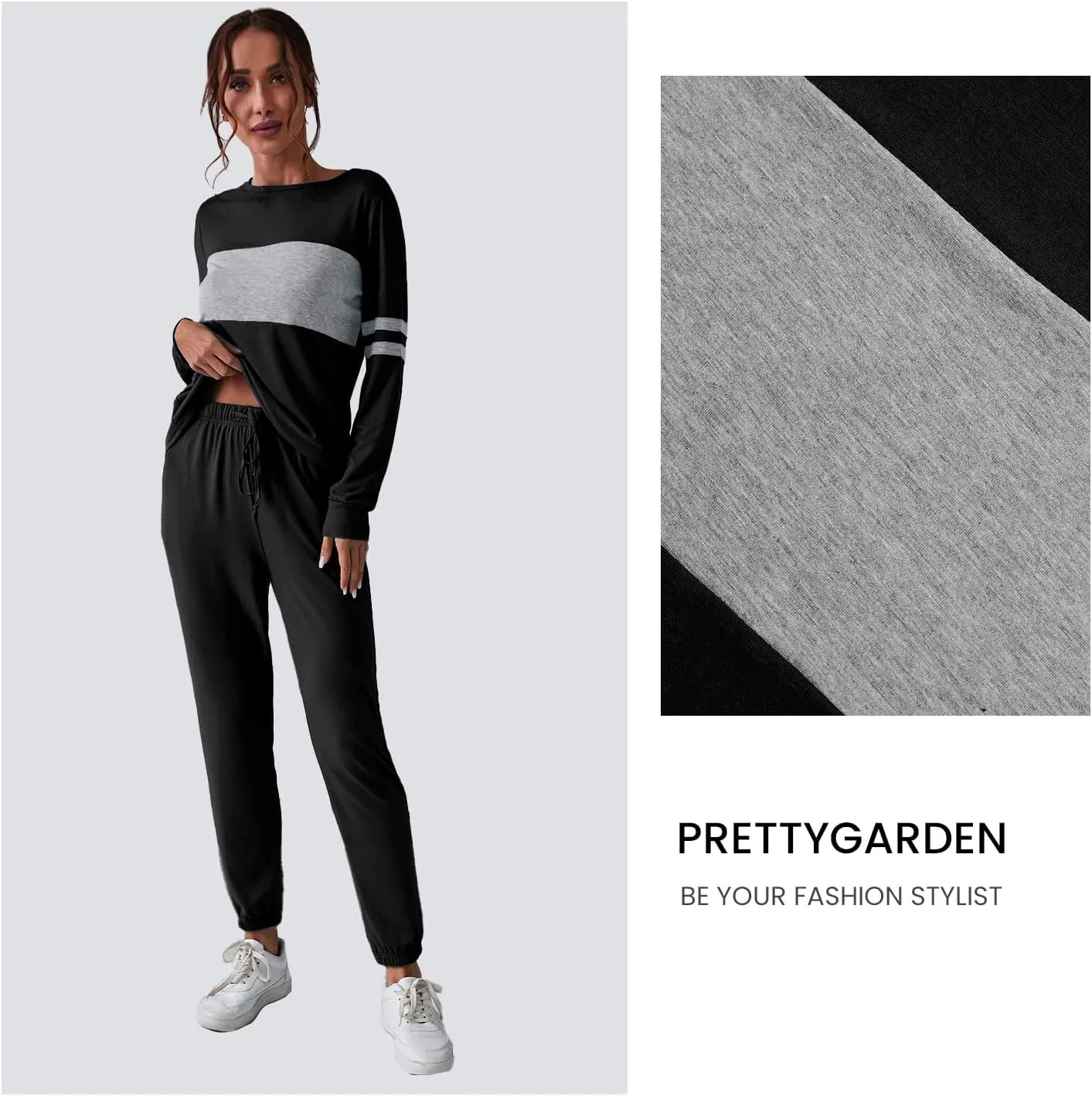 PRETTYGARDEN Women's Color Block 2 Piece Tracksuit Crewneck Long Sleeve Tops Long Sweatpants Outfits Lounge Sets