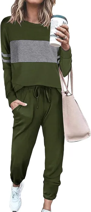PRETTYGARDEN Women's Color Block 2 Piece Tracksuit Crewneck Long Sleeve Tops Long Sweatpants Outfits Lounge Sets