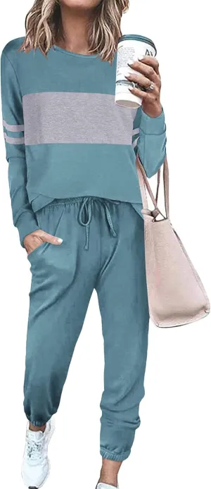 PRETTYGARDEN Women's Color Block 2 Piece Tracksuit Crewneck Long Sleeve Tops Long Sweatpants Outfits Lounge Sets