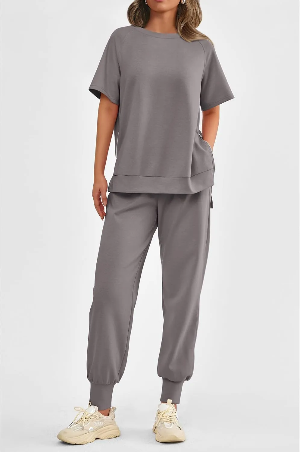 PRETTYGARDEN Women's Summer 2 Piece Outfit Tracksuits Casual Short Sleeve Tops High Waisted Sweatpants Set