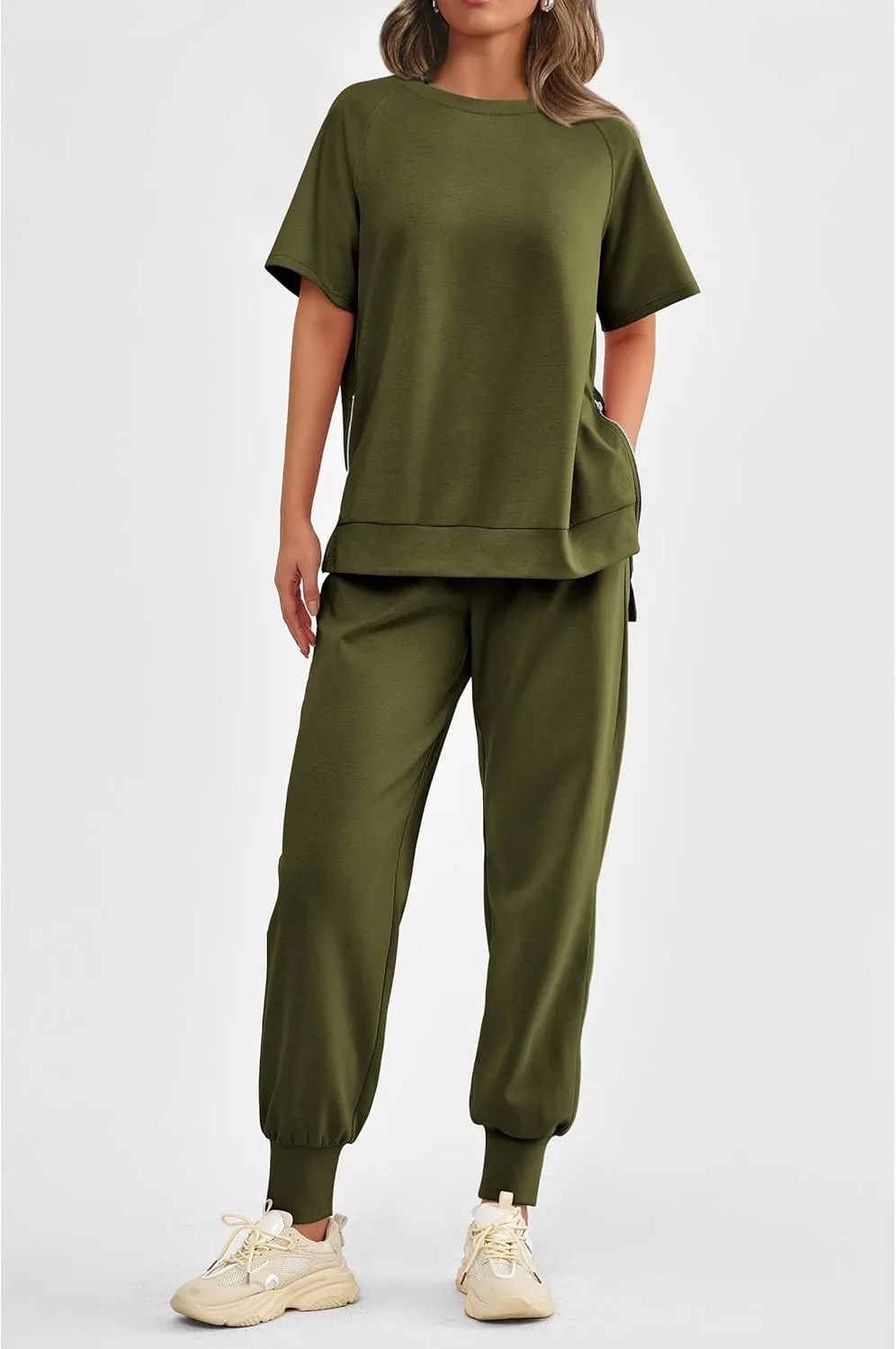 PRETTYGARDEN Women's Summer 2 Piece Outfit Tracksuits Casual Short Sleeve Tops High Waisted Sweatpants Set
