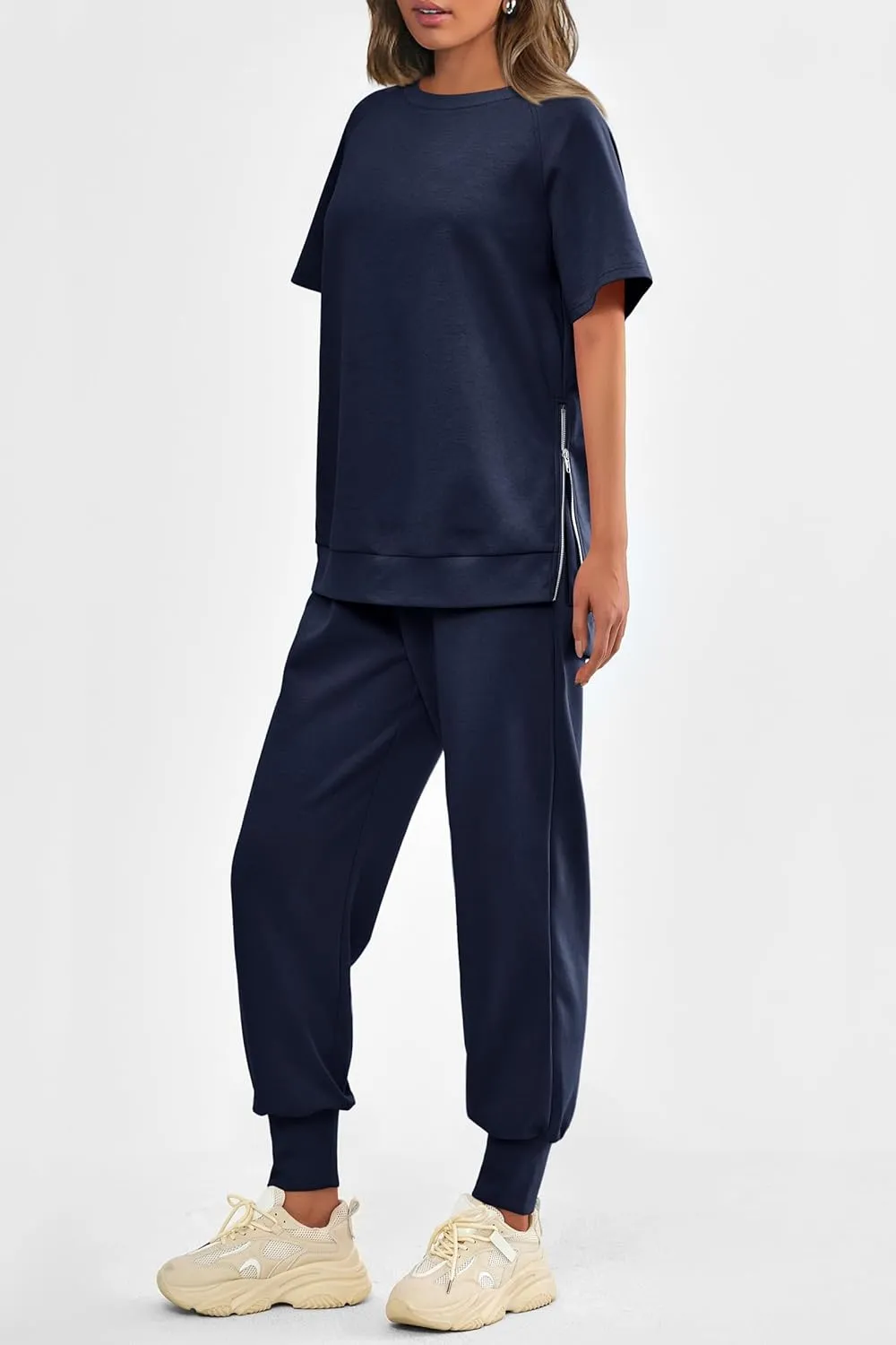 PRETTYGARDEN Women's Summer 2 Piece Outfit Tracksuits Casual Short Sleeve Tops High Waisted Sweatpants Set