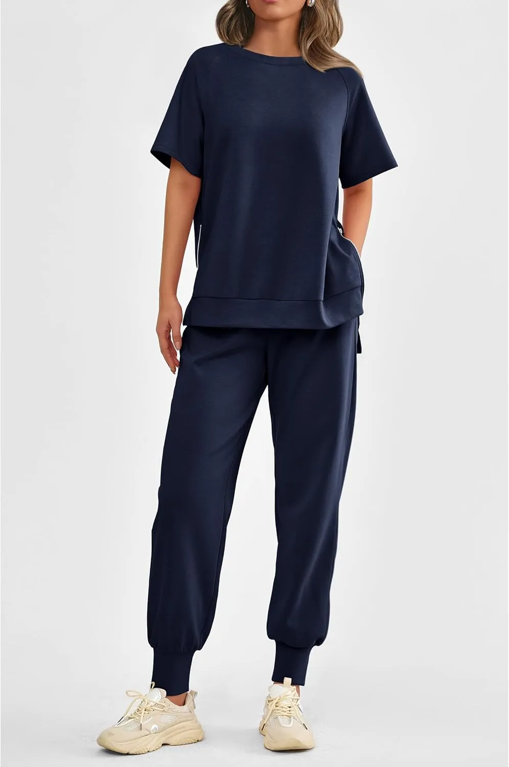 PRETTYGARDEN Women's Summer 2 Piece Outfit Tracksuits Casual Short Sleeve Tops High Waisted Sweatpants Set