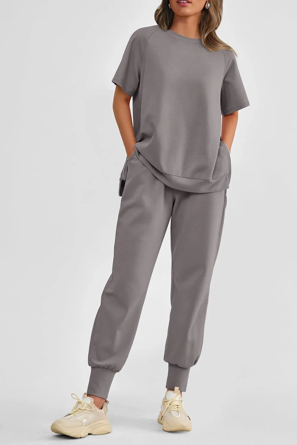 PRETTYGARDEN Women's Summer 2 Piece Outfit Tracksuits Casual Short Sleeve Tops High Waisted Sweatpants Set