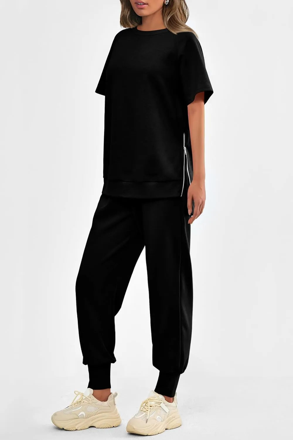 PRETTYGARDEN Women's Summer 2 Piece Outfit Tracksuits Casual Short Sleeve Tops High Waisted Sweatpants Set