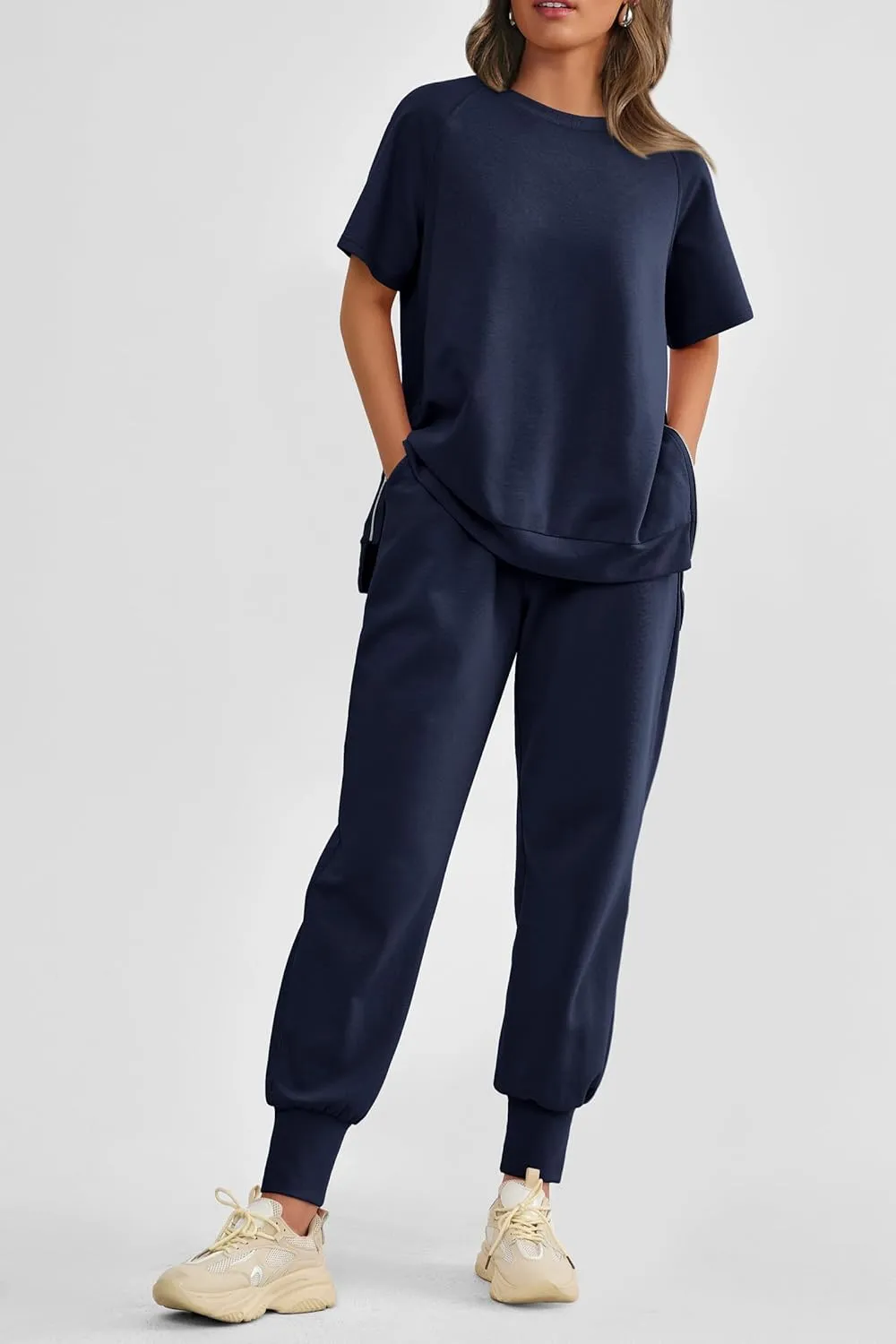 PRETTYGARDEN Women's Summer 2 Piece Outfit Tracksuits Casual Short Sleeve Tops High Waisted Sweatpants Set