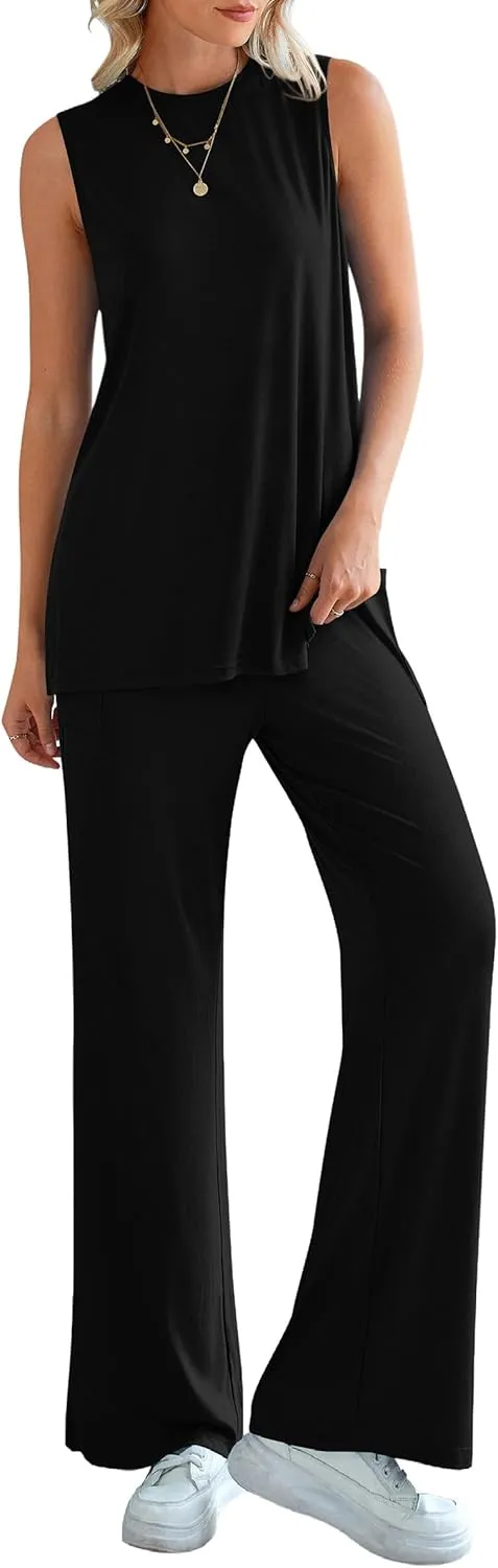 PRETTYGARDEN Women's Summer 2 Piece Set 2025 Loose Tank Top Wide Leg Pants Casual Matching Lounge Travel Outfits Tracksuit