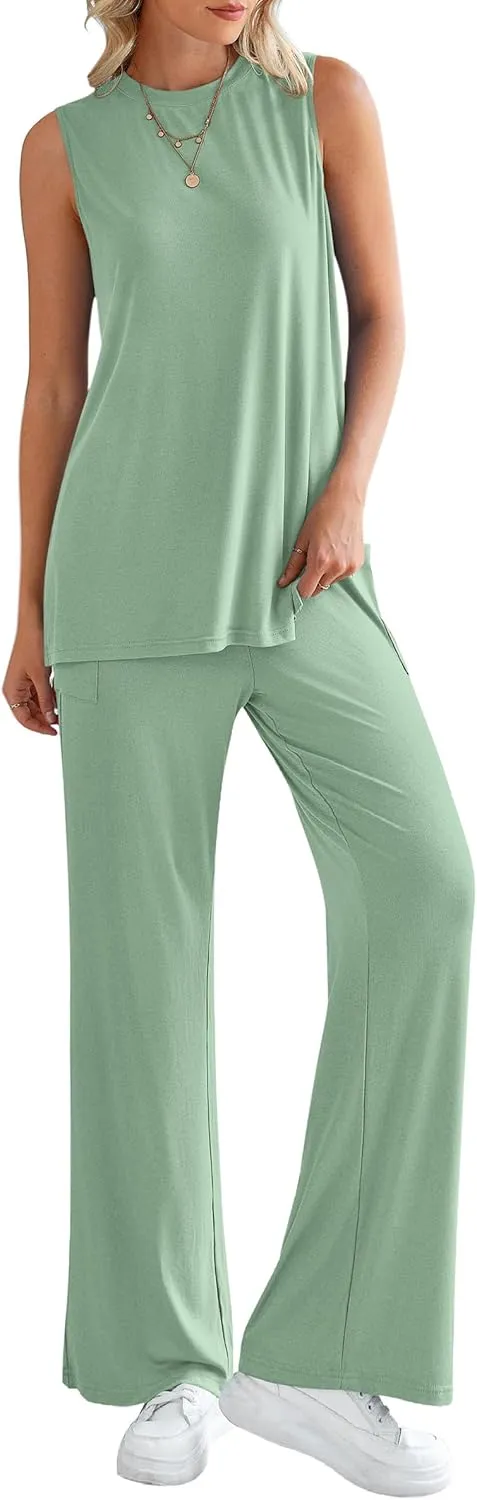 PRETTYGARDEN Women's Summer 2 Piece Set 2025 Loose Tank Top Wide Leg Pants Casual Matching Lounge Travel Outfits Tracksuit