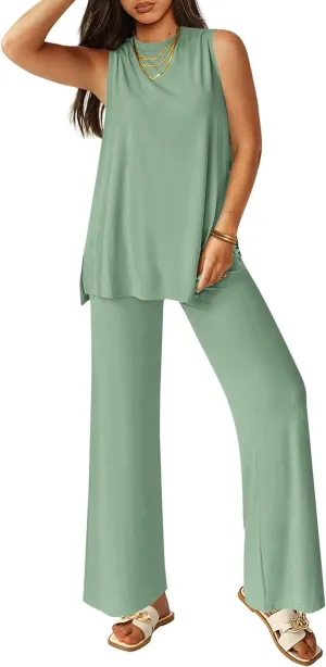 PRETTYGARDEN Women's Summer 2 Piece Set 2025 Loose Tank Top Wide Leg Pants Casual Matching Lounge Travel Outfits Tracksuit