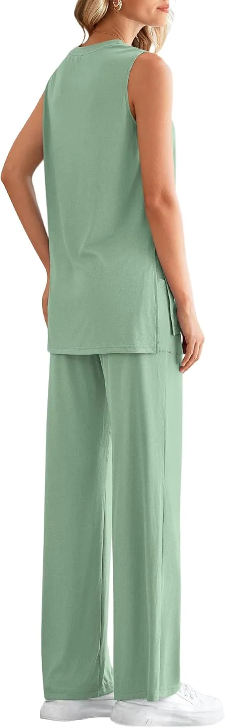 PRETTYGARDEN Women's Summer 2 Piece Set 2025 Loose Tank Top Wide Leg Pants Casual Matching Lounge Travel Outfits Tracksuit